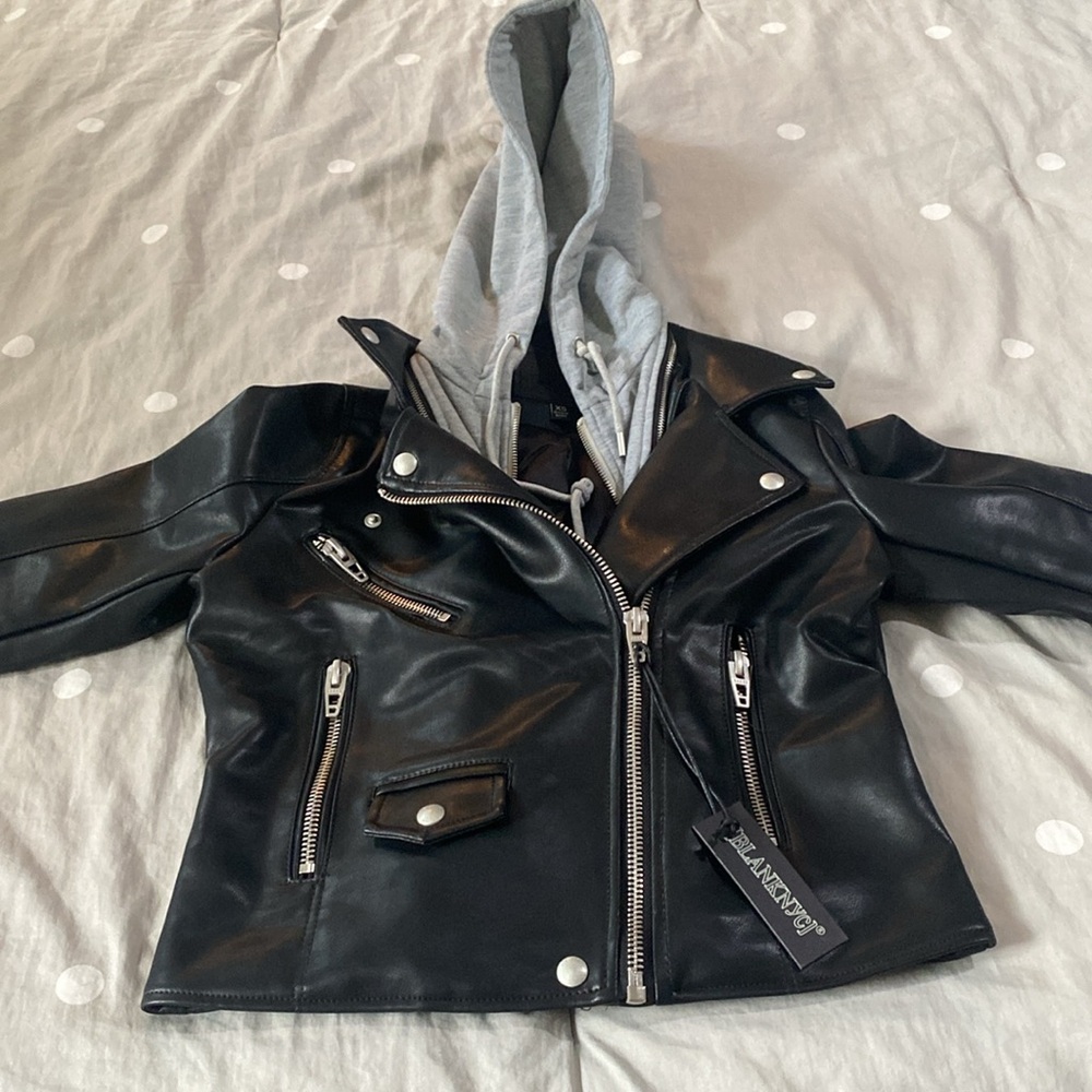 Blank NYC Faux Leather Jacket with Detachable Hood XS